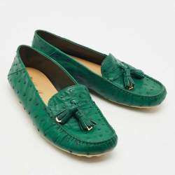 Pre Owned Loro Piana Green Ostrich Leather Loafers Size 38