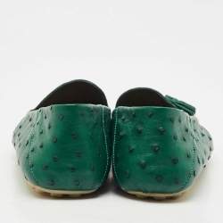Pre Owned Loro Piana Green Ostrich Leather Loafers Size 38