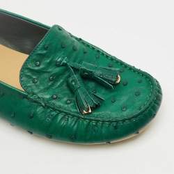 Pre Owned Loro Piana Green Ostrich Leather Loafers Size 38