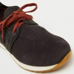 Pre Owned Loro Piana Black Knit Fabric and Suede 360 Flexy Walker Lace Up Sneakers Size 38