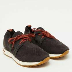 Pre Owned Loro Piana Black Knit Fabric and Suede 360 Flexy Walker Lace Up Sneakers Size 38