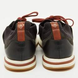 Pre Owned Loro Piana Black Knit Fabric and Suede 360 Flexy Walker Lace Up Sneakers Size 38