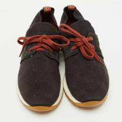 Pre Owned Loro Piana Black Knit Fabric and Suede 360 Flexy Walker Lace Up Sneakers Size 38