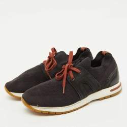 Pre Owned Loro Piana Black Knit Fabric and Suede 360 Flexy Walker Lace Up Sneakers Size 38