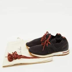 Pre Owned Loro Piana Black Knit Fabric and Suede 360 Flexy Walker Lace Up Sneakers Size 38