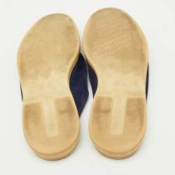 Pre Owned Loro Piana Navy Blue Suede Babouche Charms Walk Flat Mules Size 38