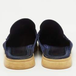 Pre Owned Loro Piana Navy Blue Suede Babouche Charms Walk Flat Mules Size 38