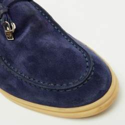 Pre Owned Loro Piana Navy Blue Suede Babouche Charms Walk Flat Mules Size 38