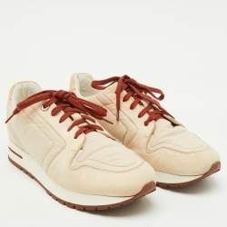 Pre Owned Loro Piana Beige Neoprene and Suede My Wind Low Top Sneakers Size 38.5