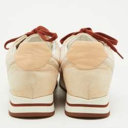Pre Owned Loro Piana Beige Neoprene and Suede My Wind Low Top Sneakers Size 38.5