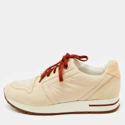 Pre Owned Loro Piana Beige Neoprene and Suede My Wind Low Top Sneakers Size 38.5