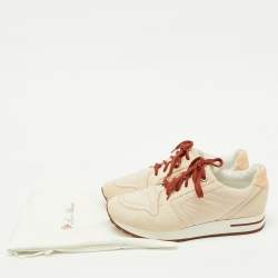 Pre Owned Loro Piana Beige Neoprene and Suede My Wind Low Top Sneakers Size 38.5