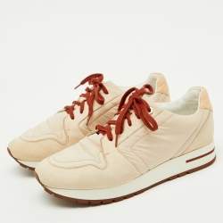Pre Owned Loro Piana Beige Neoprene and Suede My Wind Low Top Sneakers Size 38.5