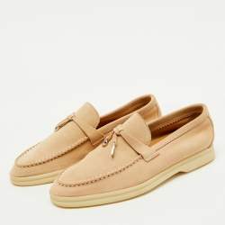 Pre Owned Loro Piana Beige Suede Summer Charms Walk Loafers Size 35