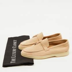 Pre Owned Loro Piana Beige Suede Summer Charms Walk Loafers Size 35