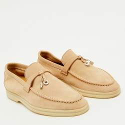 Pre Owned Loro Piana Beige Suede Summer Charms Walk Loafers Size 35