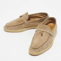 Pre Owned Loro Piana Beige Suede Summer Charms Walk Loafers Size 39
