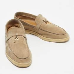 Pre Owned Loro Piana Beige Suede Summer Charms Walk Loafers Size 39