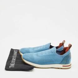 Pre Owned Loro Piana Blue Knit Fabric 360 LP Flexy Walk Slip On Sneakers Size 37