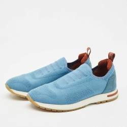 Pre Owned Loro Piana Blue Knit Fabric 360 LP Flexy Walk Slip On Sneakers Size 37