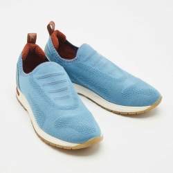 Pre Owned Loro Piana Blue Knit Fabric 360 LP Flexy Walk Slip On Sneakers Size 37