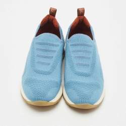 Pre Owned Loro Piana Blue Knit Fabric 360 LP Flexy Walk Slip On Sneakers Size 37