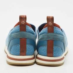 Pre Owned Loro Piana Blue Knit Fabric 360 LP Flexy Walk Slip On Sneakers Size 37