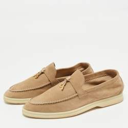 Pre Owned Loro Piana Beige Suede Summer Charms Walk Loafers Size 38