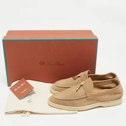 Pre Owned Loro Piana Beige Suede Summer Charms Walk Loafers Size 38