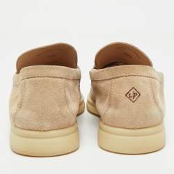 Pre Owned Loro Piana Beige Suede Summer Charms Walk Slip On Loafers Size 38.5