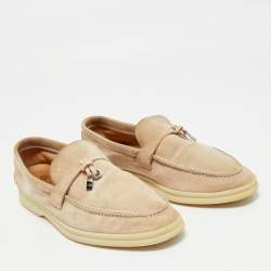 Pre Owned Loro Piana Beige Suede Summer Charms Walk Slip On Loafers Size 38.5