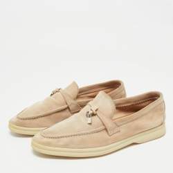 Pre Owned Loro Piana Beige Suede Summer Charms Walk Slip On Loafers Size 38.5