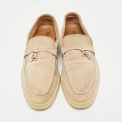 Pre Owned Loro Piana Beige Suede Summer Charms Walk Slip On Loafers Size 38.5