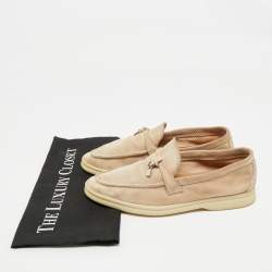 Pre Owned Loro Piana Beige Suede Summer Charms Walk Slip On Loafers Size 38.5