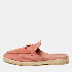 Pre Owned Loro Piana Pink Suede Babouche Charms Walk Mules Size 39