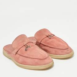 Pre Owned Loro Piana Pink Suede Babouche Charms Walk Mules Size 39