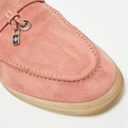 Pre Owned Loro Piana Pink Suede Babouche Charms Walk Mules Size 39