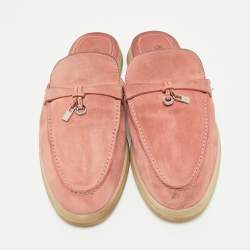 Pre Owned Loro Piana Pink Suede Babouche Charms Walk Mules Size 39