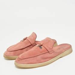 Pre Owned Loro Piana Pink Suede Babouche Charms Walk Mules Size 39