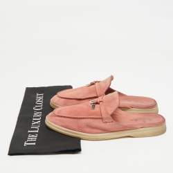 Pre Owned Loro Piana Pink Suede Babouche Charms Walk Mules Size 39