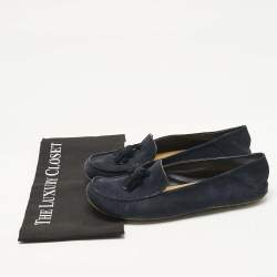 Pre Owned Loro Piana Navy Blue Suede Tassel Dot Sole Walk Slip On Loafers Size 39.5