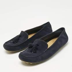 Pre Owned Loro Piana Navy Blue Suede Tassel Dot Sole Walk Slip On Loafers Size 39.5