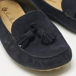 Pre Owned Loro Piana Navy Blue Suede Tassel Dot Sole Walk Slip On Loafers Size 39.5