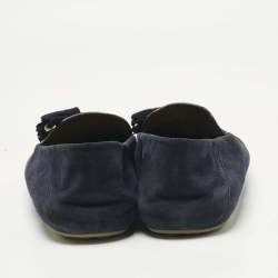 Pre Owned Loro Piana Navy Blue Suede Tassel Dot Sole Walk Slip On Loafers Size 39.5