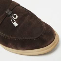 Pre Owned Loro Piana Dark Brown Suede Summer Charms Walk Loafers Size 37.5