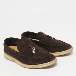 Pre Owned Loro Piana Dark Brown Suede Summer Charms Walk Loafers Size 37.5
