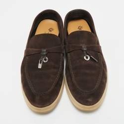 Pre Owned Loro Piana Dark Brown Suede Summer Charms Walk Loafers Size 37.5
