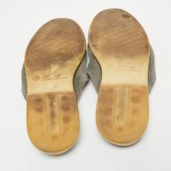 Pre Owned Loro Piana Grey Suede Babouche Charms Walk Mules Size 38.5