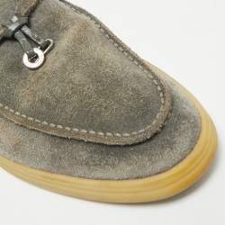 Pre Owned Loro Piana Grey Suede Babouche Charms Walk Mules Size 38.5