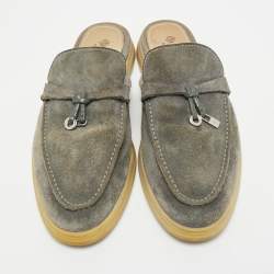 Pre Owned Loro Piana Grey Suede Babouche Charms Walk Mules Size 38.5